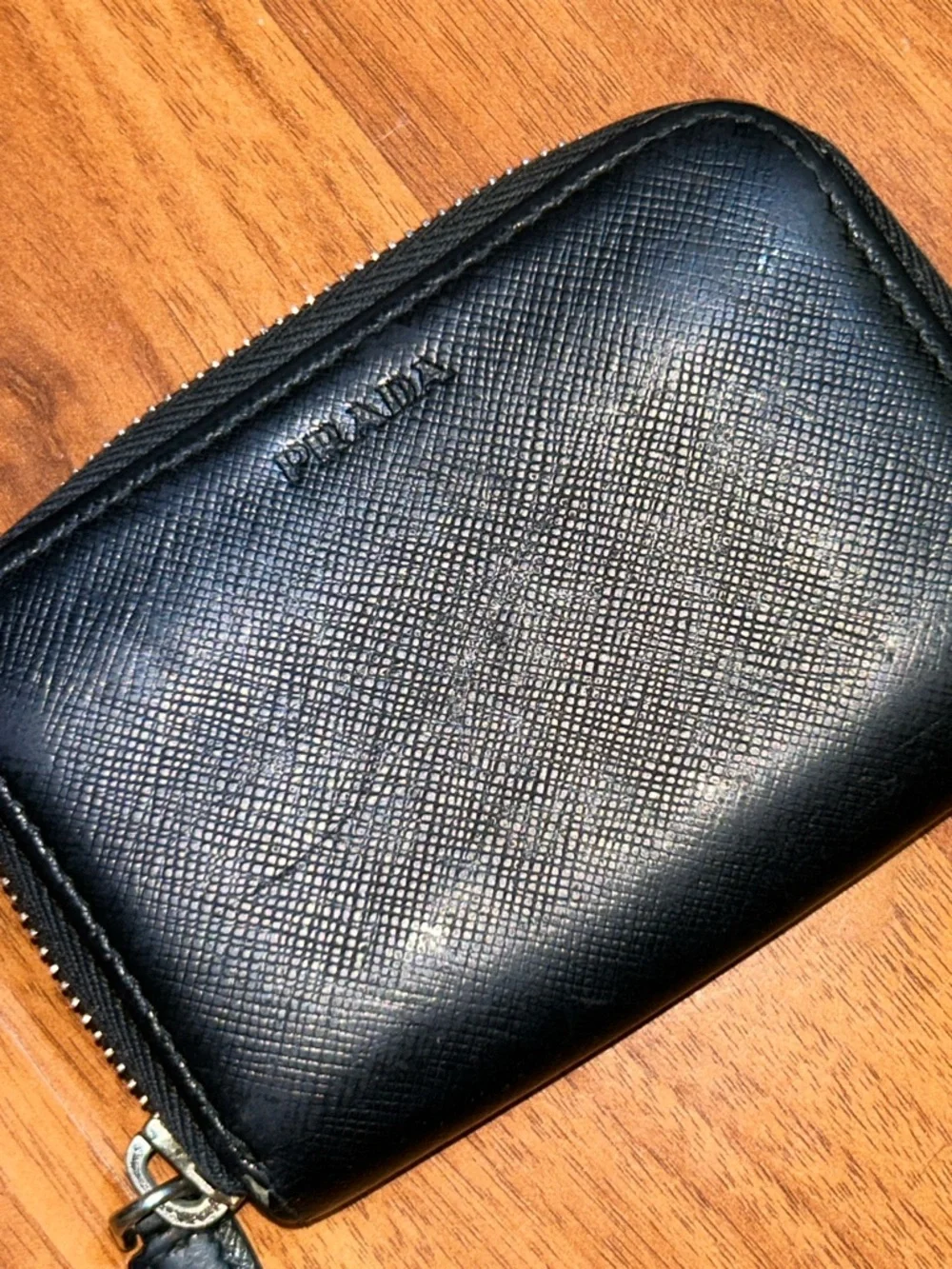 Authentic Prada Black Saffiano Zip Wallet / Coin Case